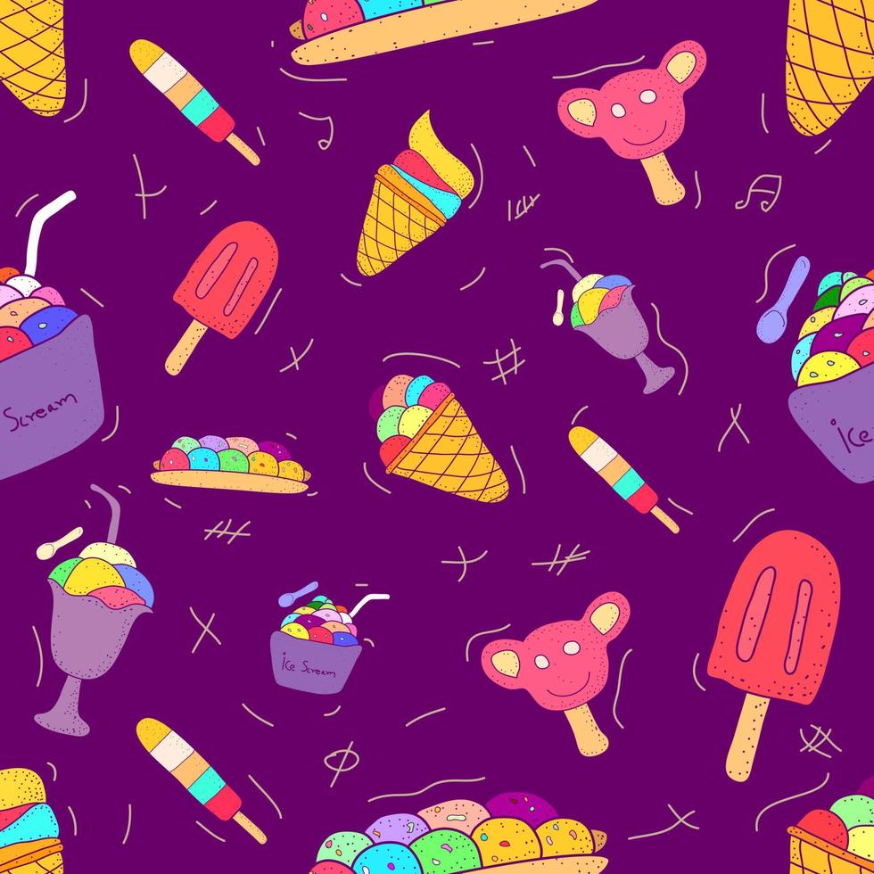 pattern seamless set of ice-cream. no line shape flat colorful design style. vector illustration eps10