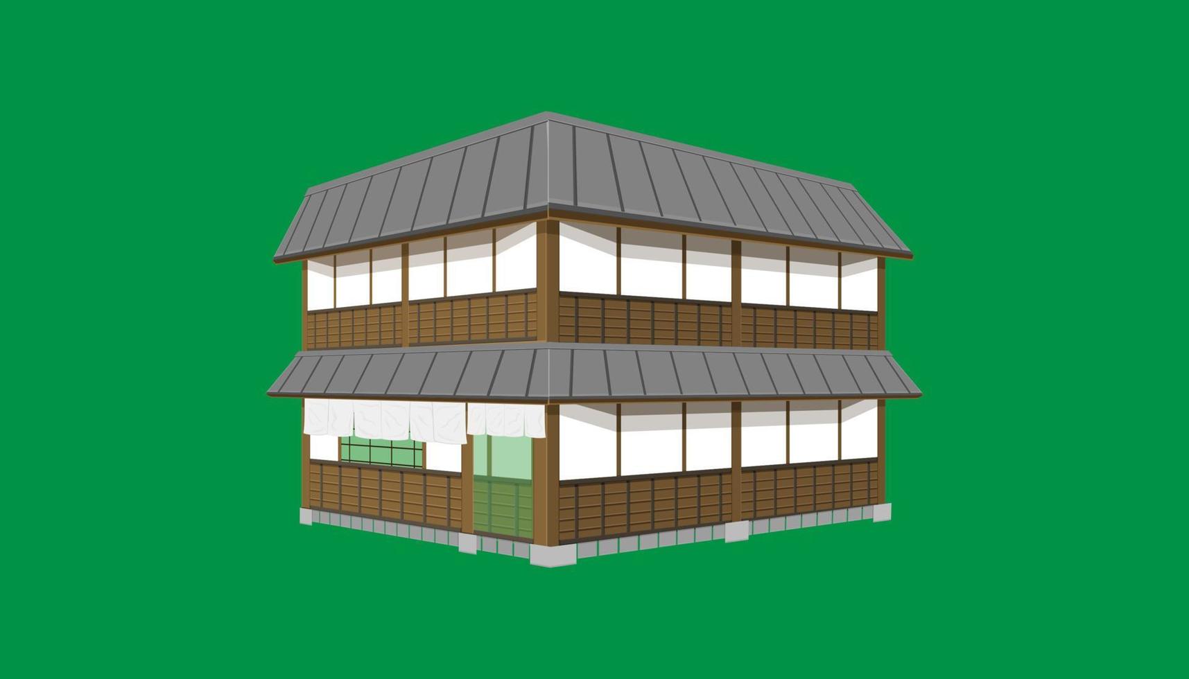 casa japonesa o restaurantes estilo vintage de dos plantas. vista tridimensional. ilustración vectorial eps10 vector