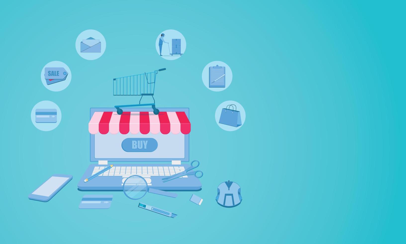 laptop business marketing concept. sale shopping online vector illustration eps10
