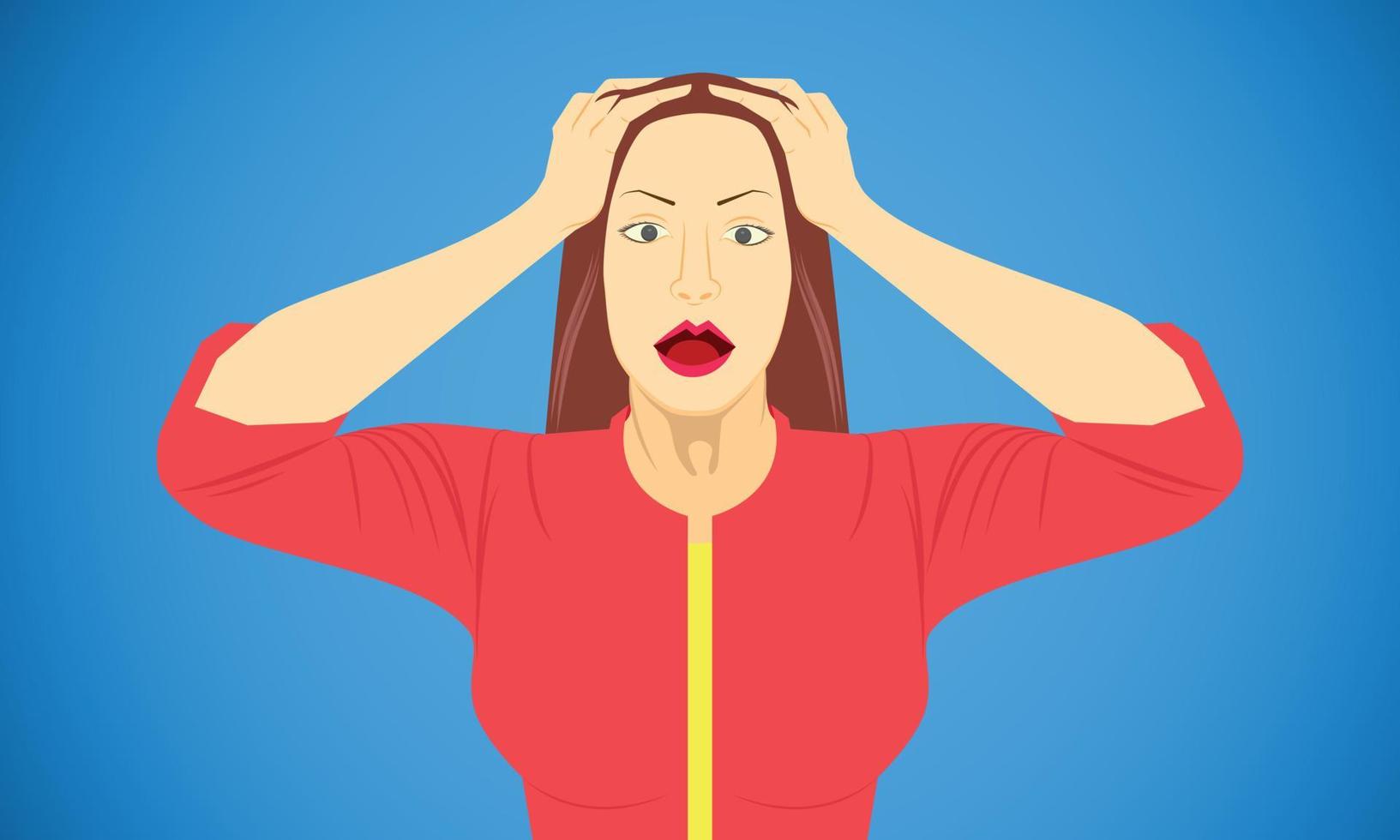 woman put hand on head for scared shocked frightened appalled skit emotions. vector illustration eps10