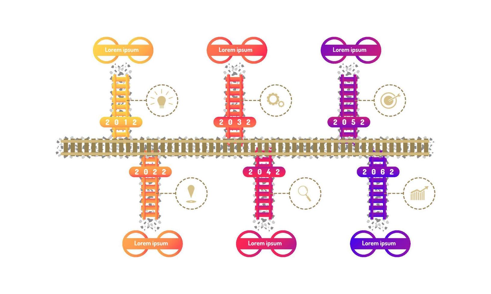 train subway roadmap timeline elements with markpoint graph think search gear target icons. vector illustration eps10