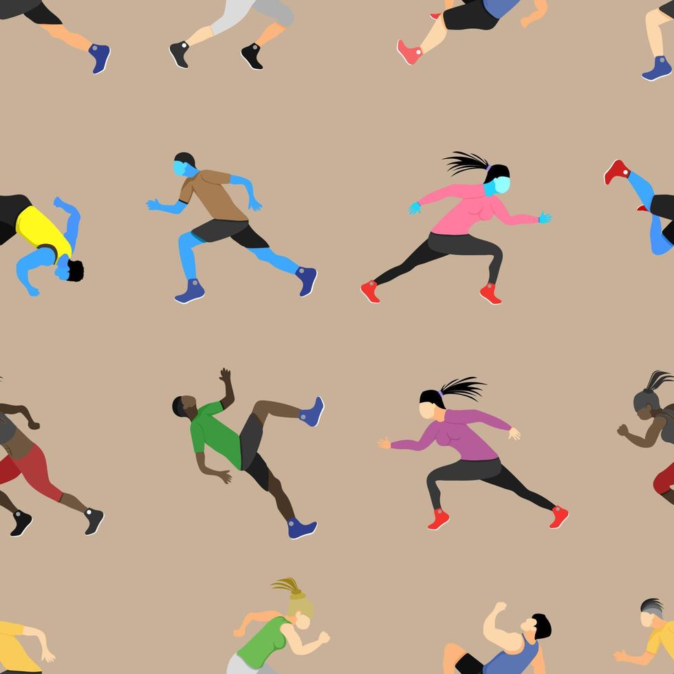 patrón conjunto sin costuras del corredor. grupo femenino masculino al que le encanta correr. ilustración vectorial eps10 vector