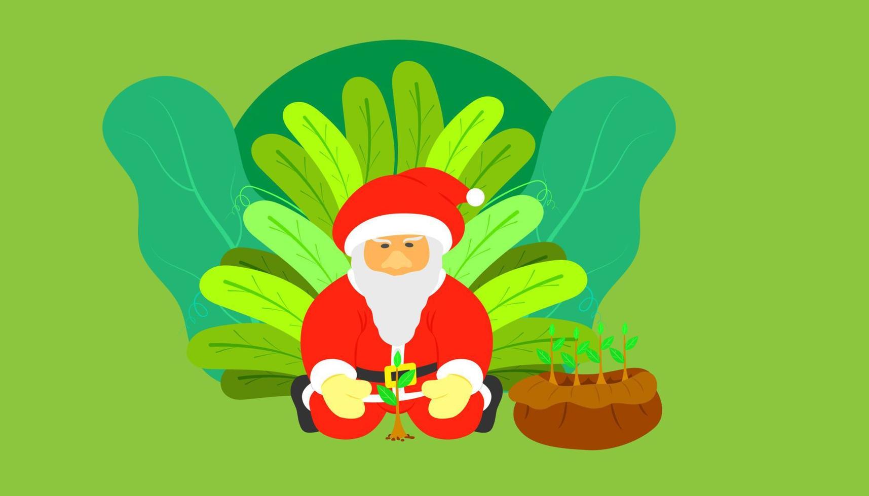 santa claus cepillando los árboles para felices fiestas navideñas. fondo de hoja ilustración vectorial eps10. vector