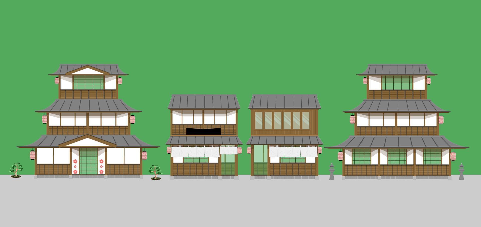 conjunto de casas y restaurantes de estilo vintage japonés. ilustración vectorial eps10 vector