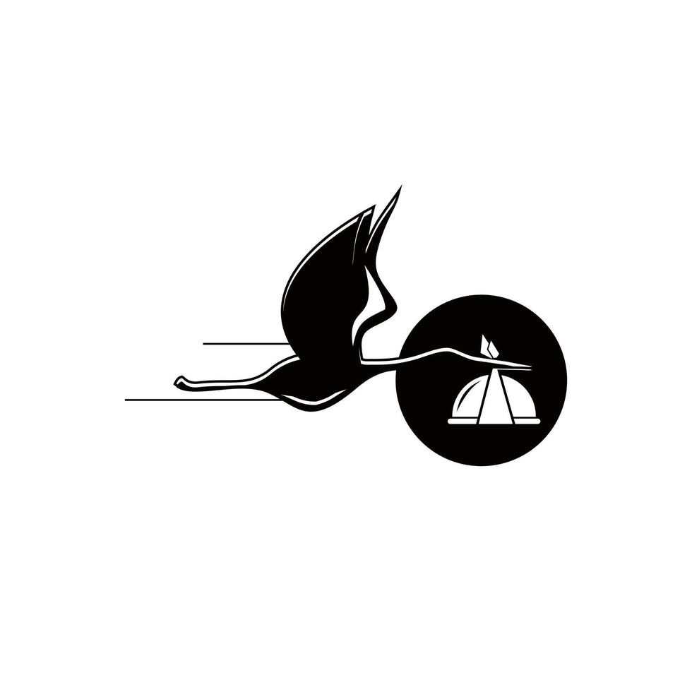 Animal Logo design flying stork silhouette vector