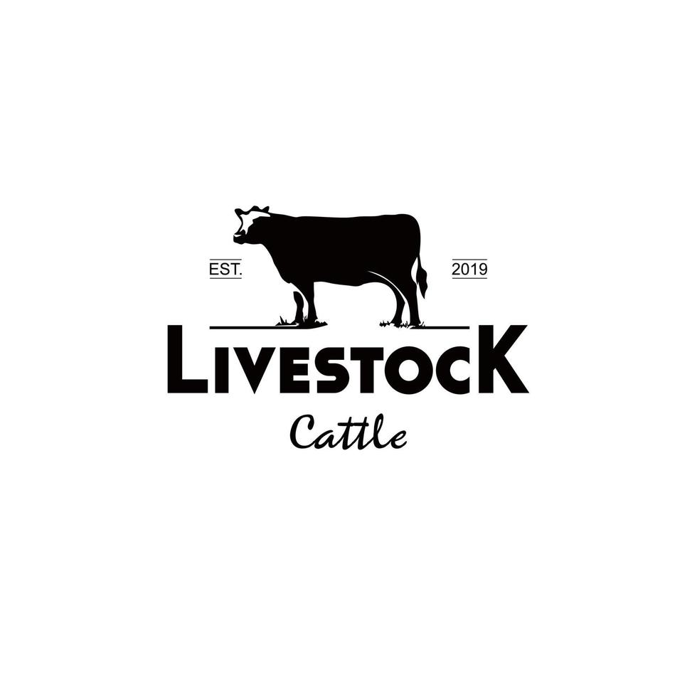 diseño de logotipo de la industria agrícola vaca ganado simple diversión negro plantilla vintage vector