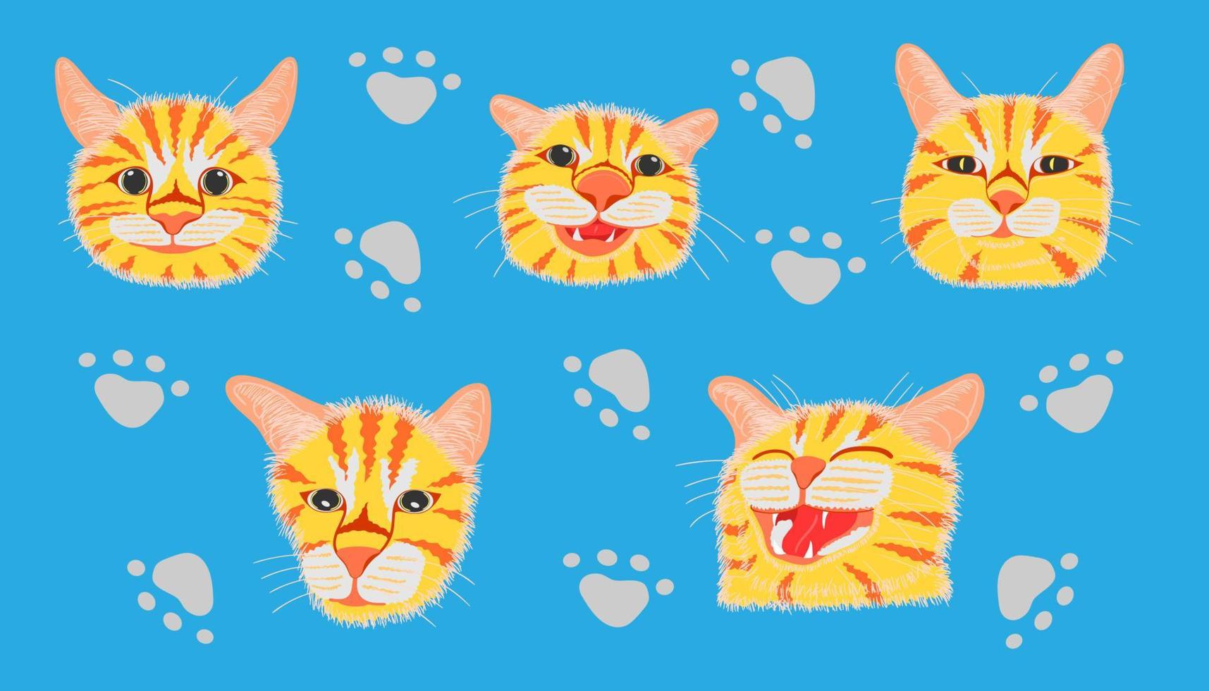 different element cute cat head and footprint. vector illustration eps10