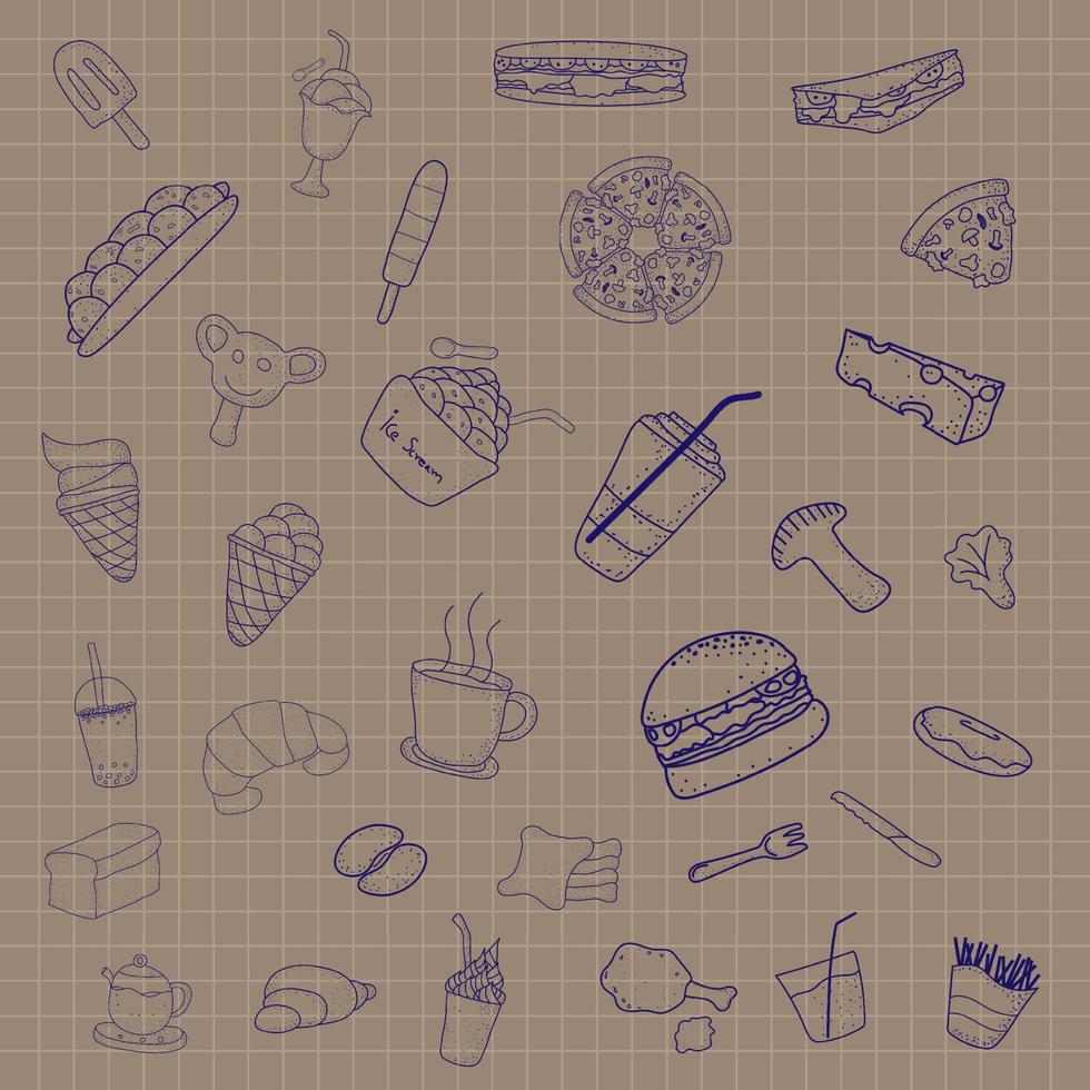 set of fast food croissant sweet. doodle hand drawing style. vector illustration esp10