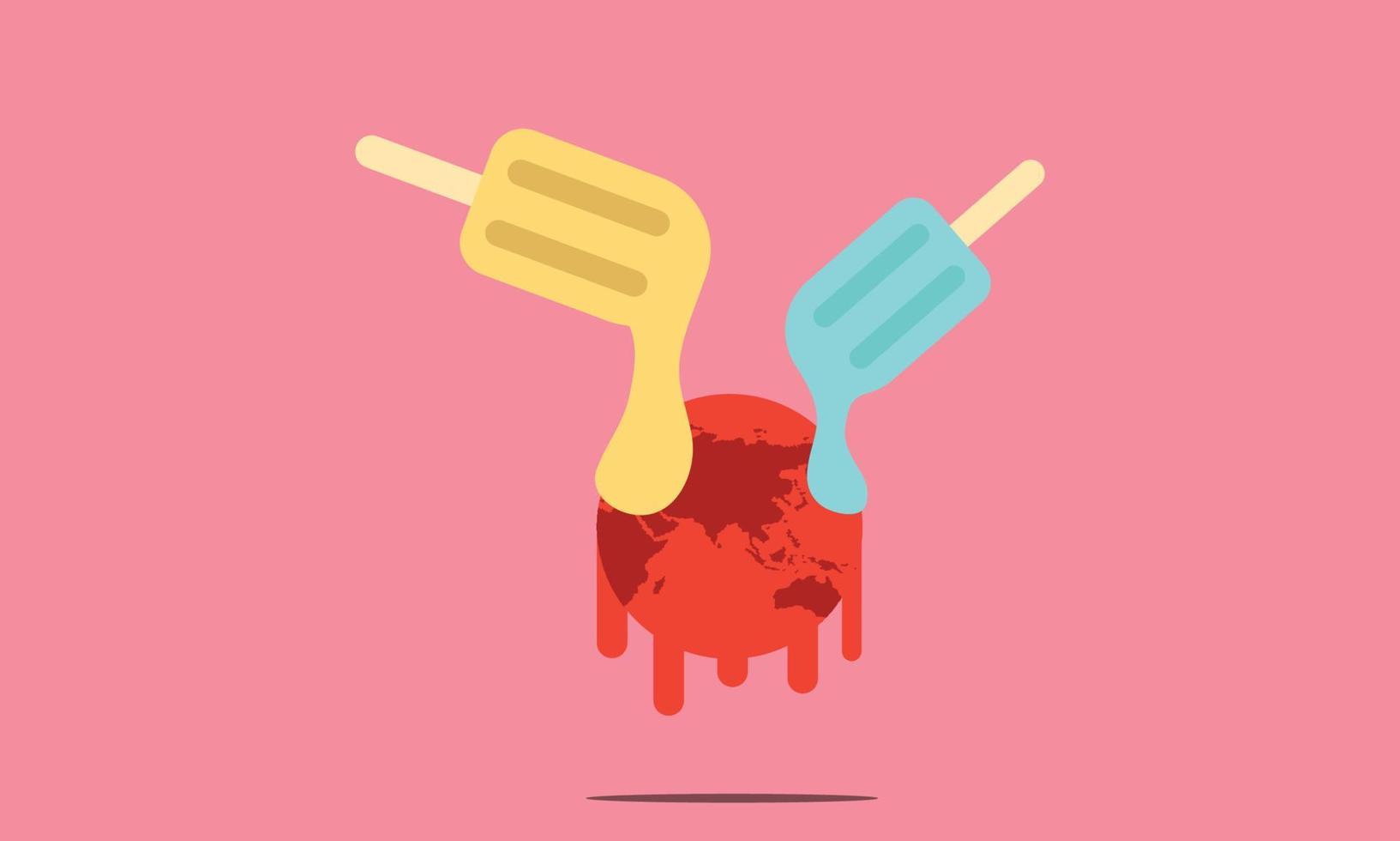 global warming. earth eating ice-scream. hot planet. vector illustration esp10