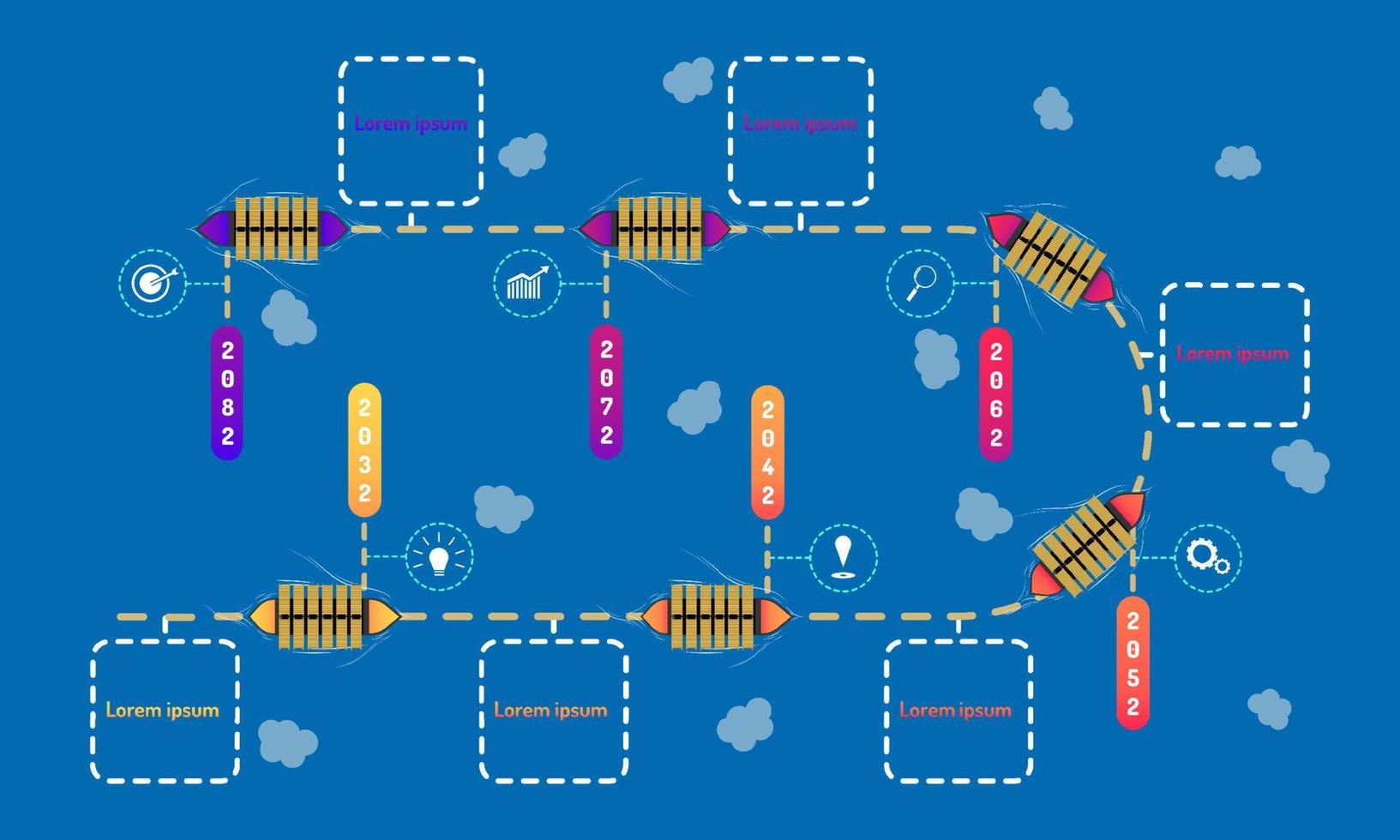 shipment floating roadmap timeline elements with markpoint graph think search gear target icons. vector illustration eps10