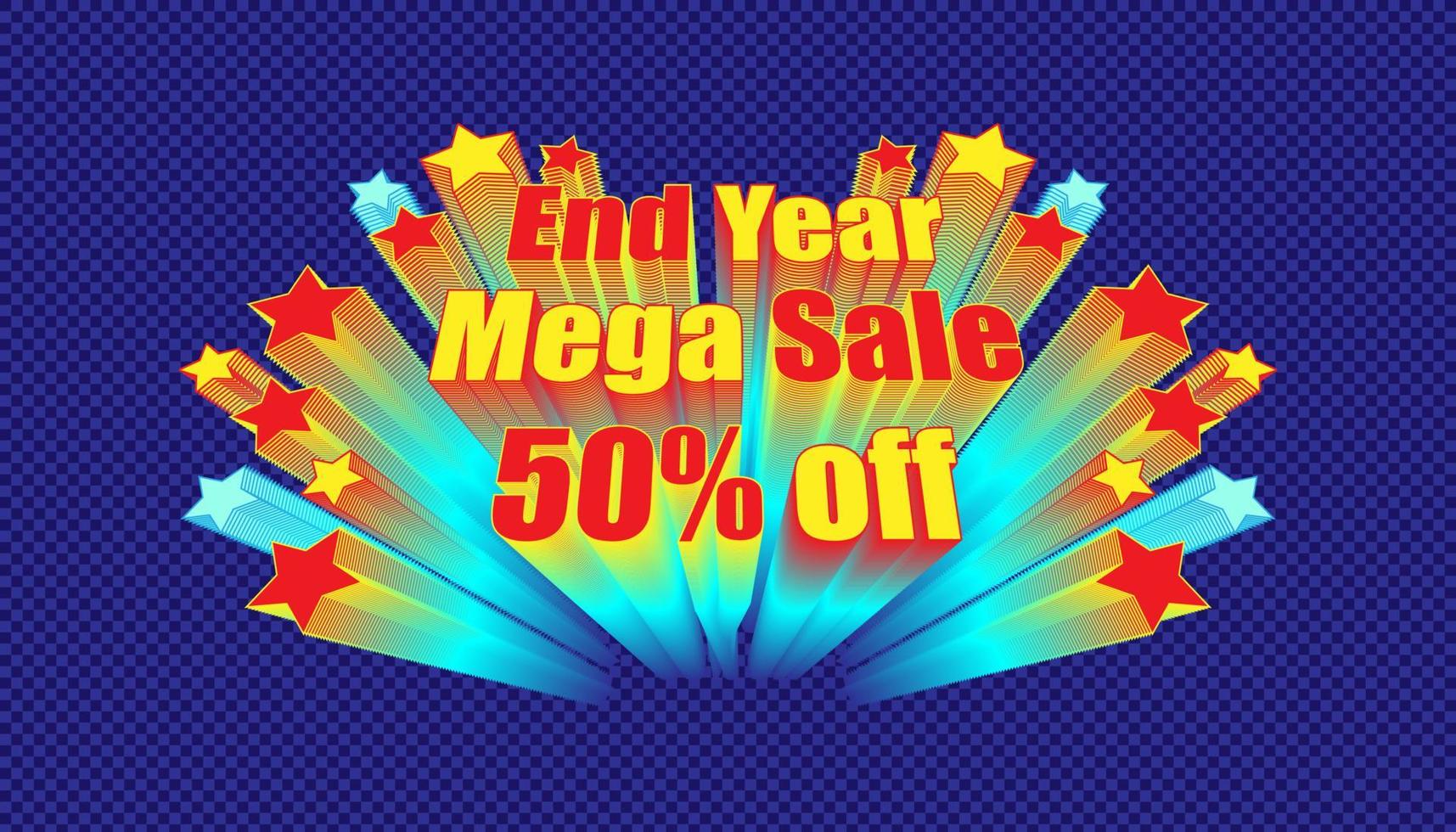 banner retro fin de año mega venta 50 de descuento. estilo de fondo de color azul a cuadros. ilustración vectorial eps10 vector