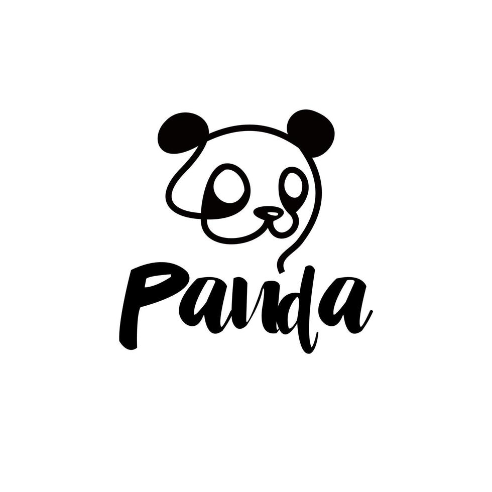 Animal logo design panda bear head simple fun black white idea vector
