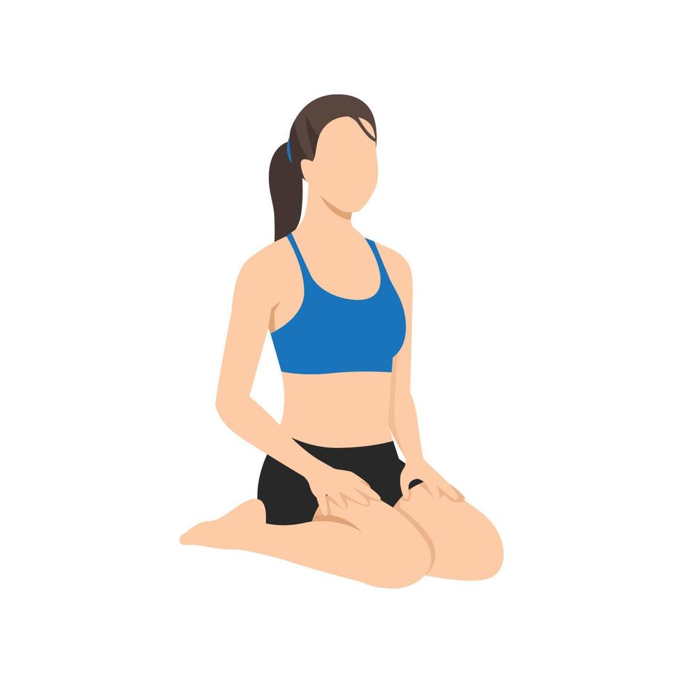 mujer haciendo pose de héroe ejercicio virasana. ilustración vectorial plana aislada sobre fondo blanco vector