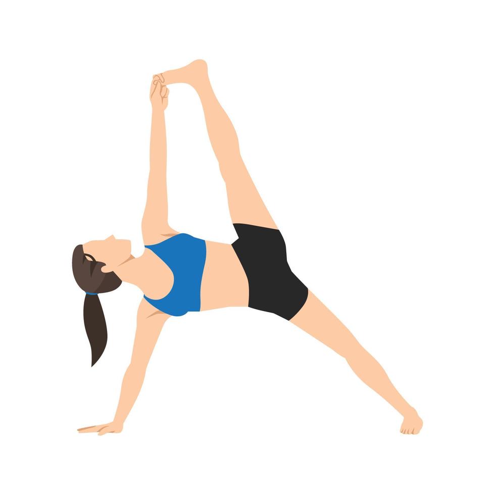 mujer haciendo ejercicio de vasisthasana de pose de tablón lateral completo. ilustración vectorial plana aislada sobre fondo blanco vector