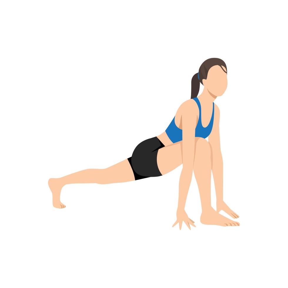 mujer haciendo ejercicio de alanasana de pose de estocada alta. ilustración vectorial plana aislada sobre fondo blanco vector