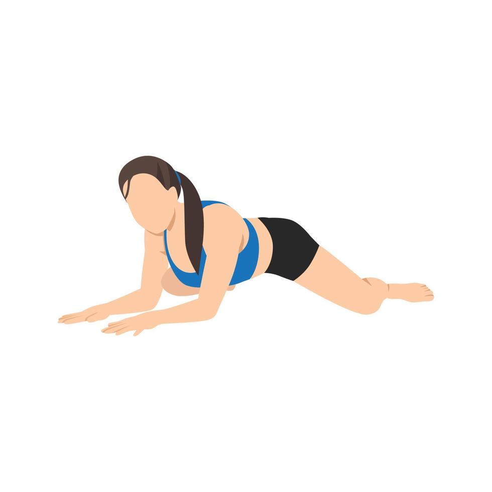 Woman doing frog pose mandukasana exercise. Flat vector illustration isolated on white background