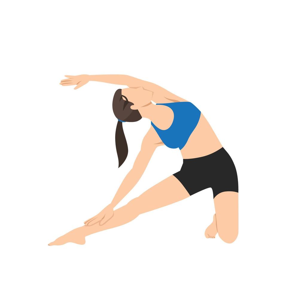 woman doing gate pose parighasana exercise. Flat vector illustration isolated on white background