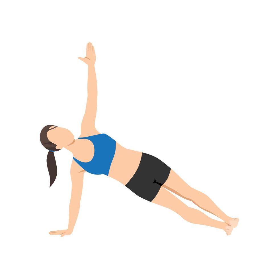 mujer haciendo ejercicio de vasisthasana de pose de tablón lateral. ilustración vectorial plana aislada sobre fondo blanco vector