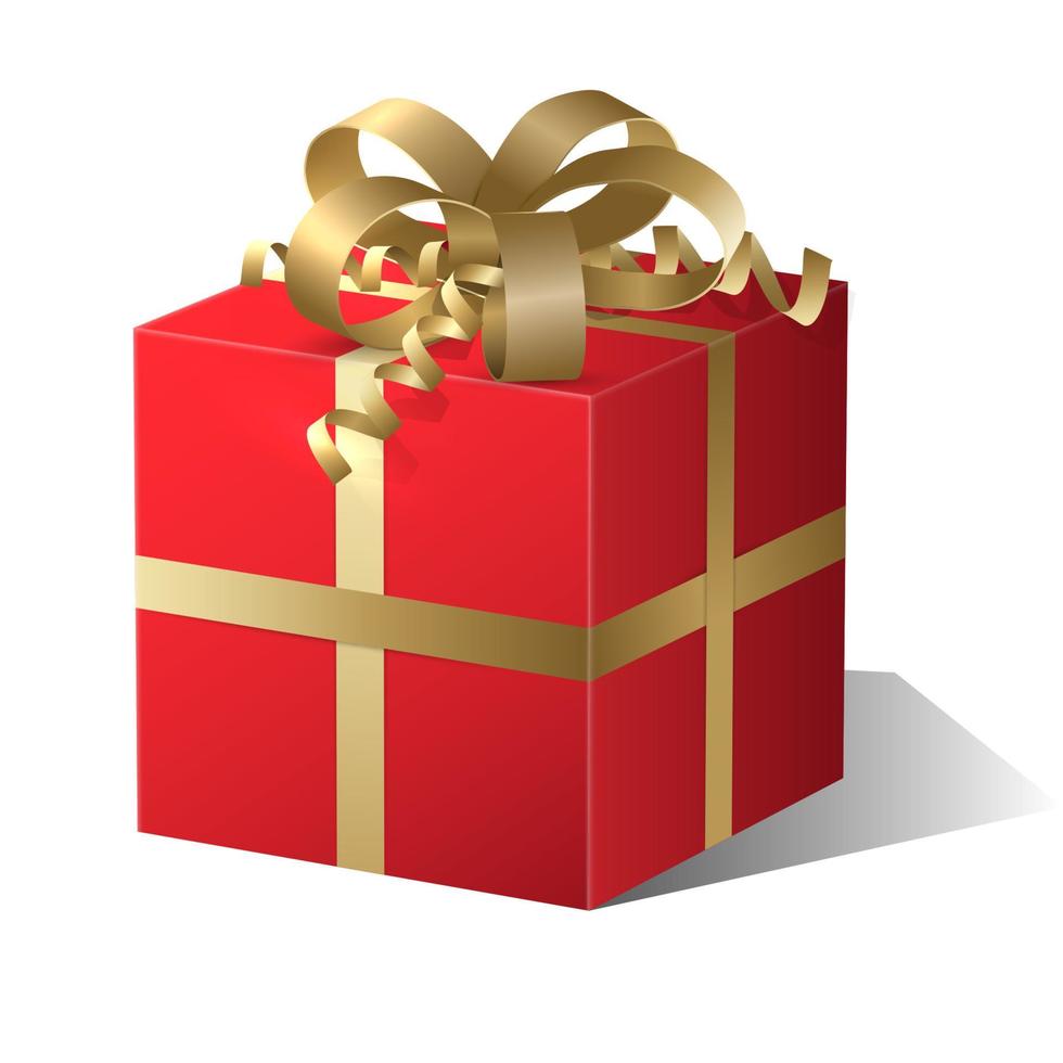 Red gift with gold bow. vector