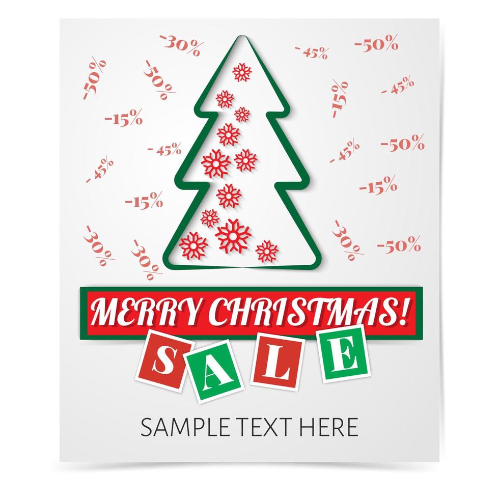 Vector illustration  of  Christmas sale flyer. Paper cut style. Discount