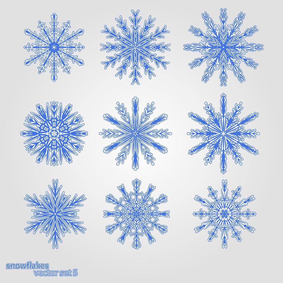 Set 9 blue different snowflakes vector