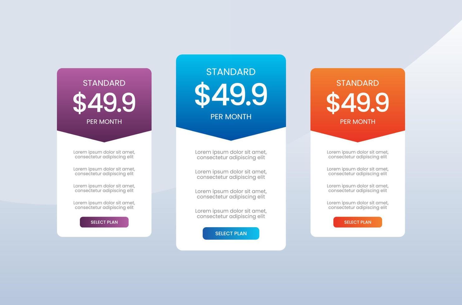 pricing table template for website vector