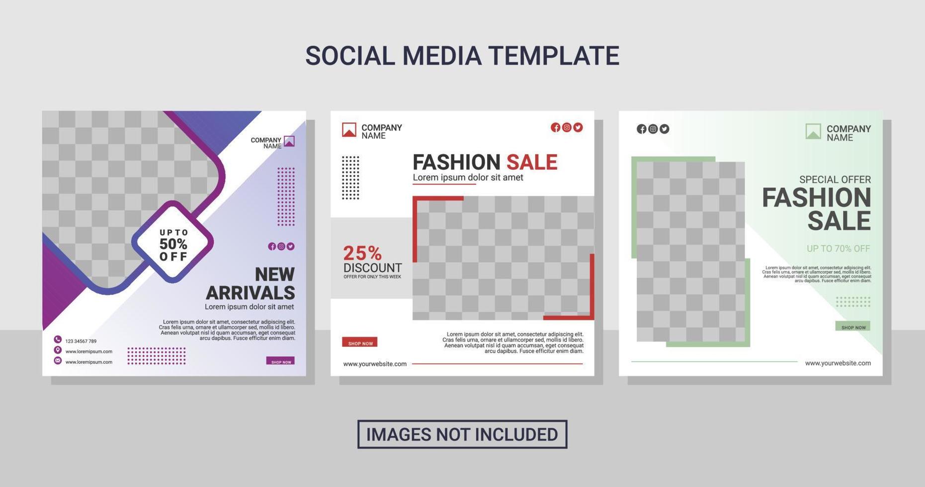 Fashion social media post set template vector