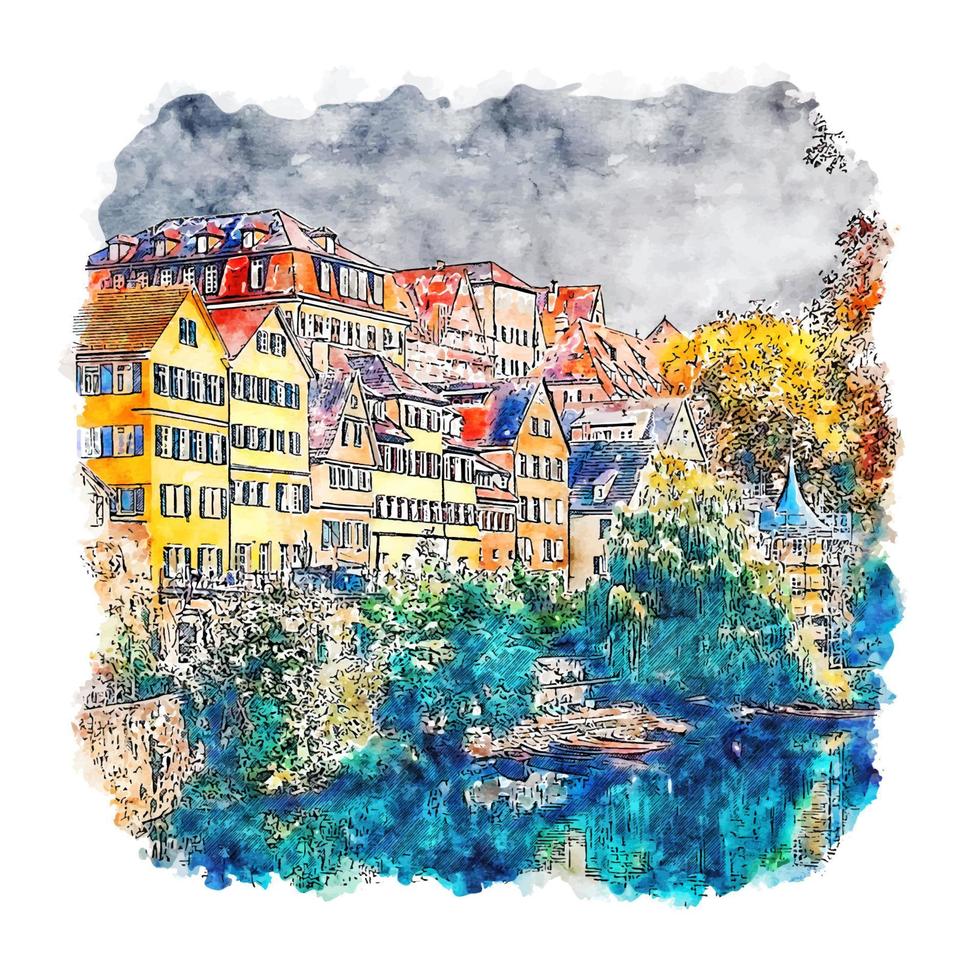 Baden Wurttemberg Germany Watercolor sketch hand drawn illustration vector
