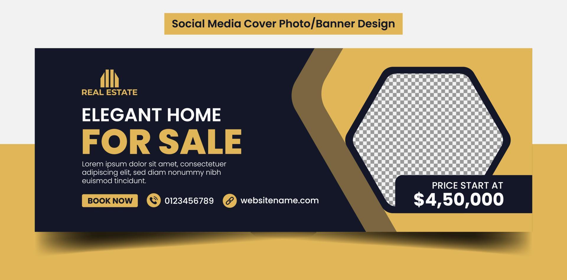 banner web de portada de redes sociales de venta de casa elegante de bienes raíces vector