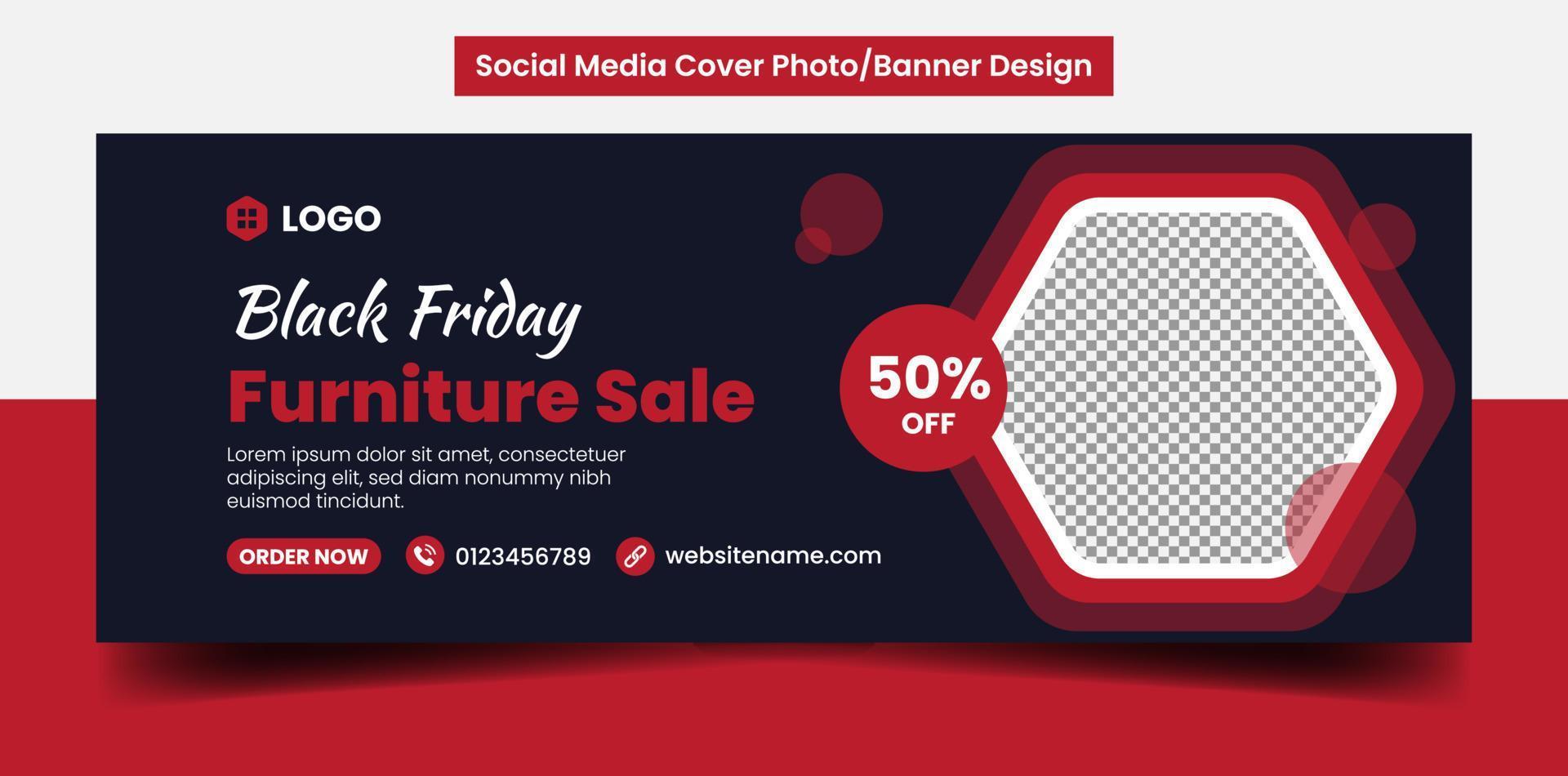 Black friday furniture sale social media banner template vector