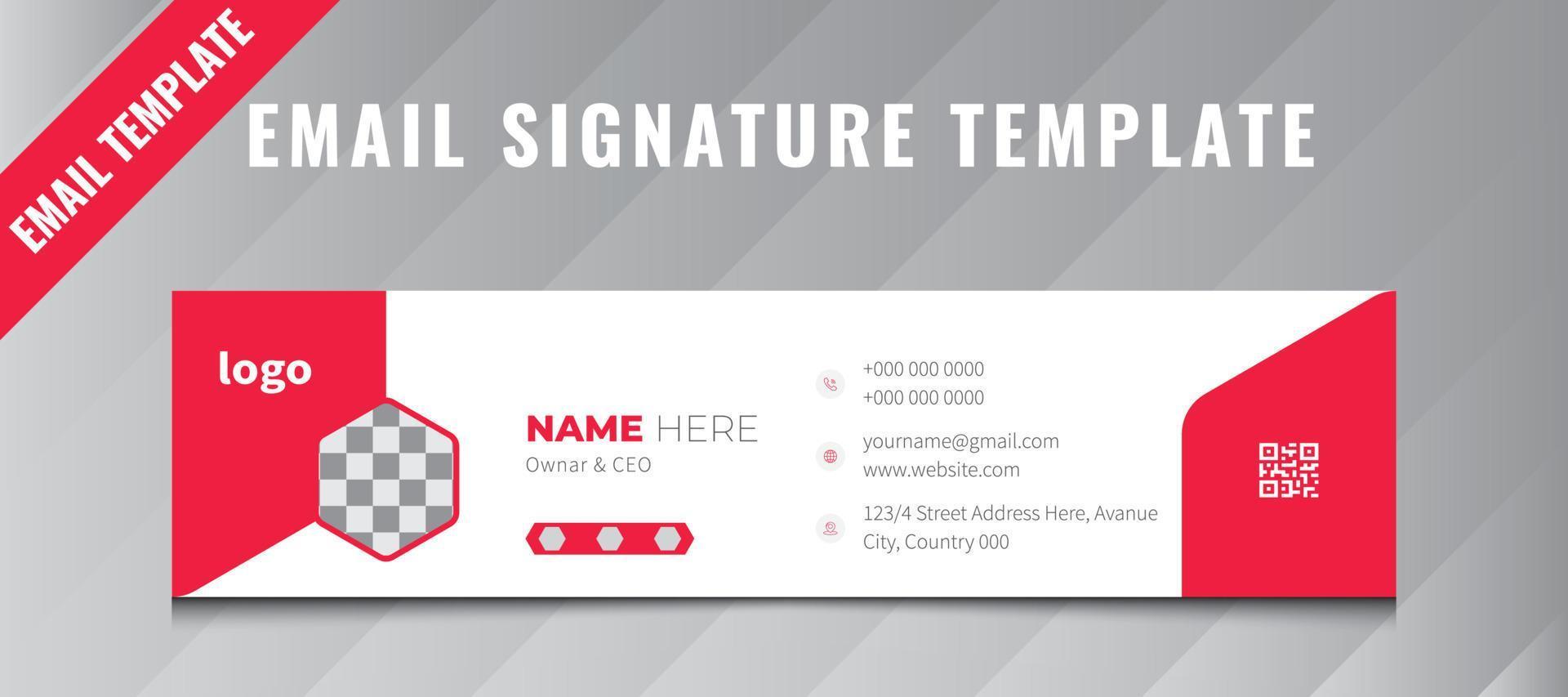 Modern e-mail signature design template, Corporate Email signature template or email footer and personal social media cover templates with an author photo place creative modern layout, Creative Email. vector