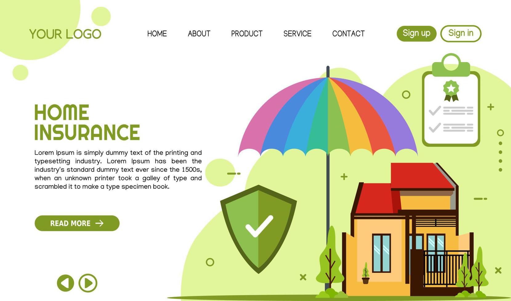 Home Insurance landing page template design vector