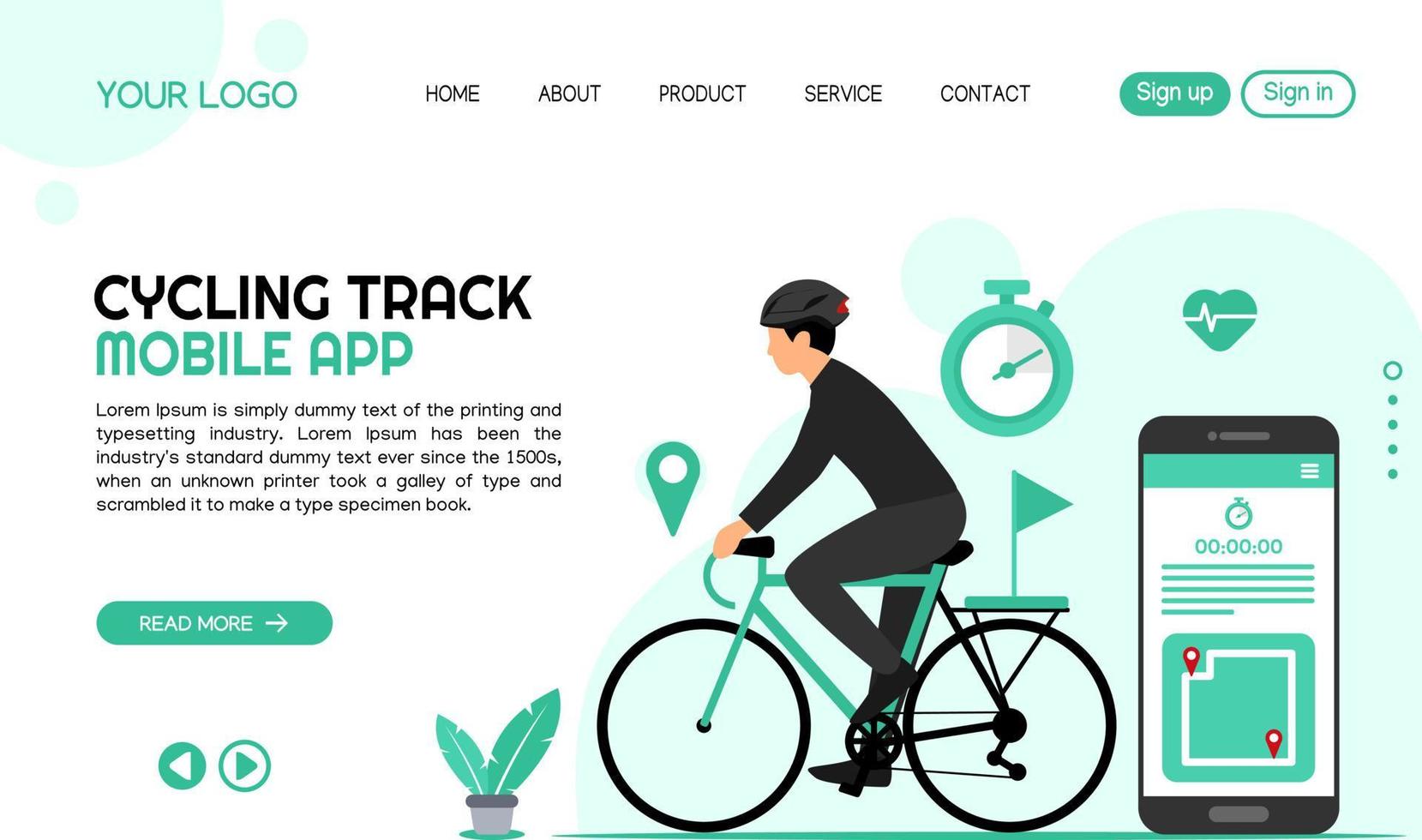 landing page template cycling tracking vector illustration