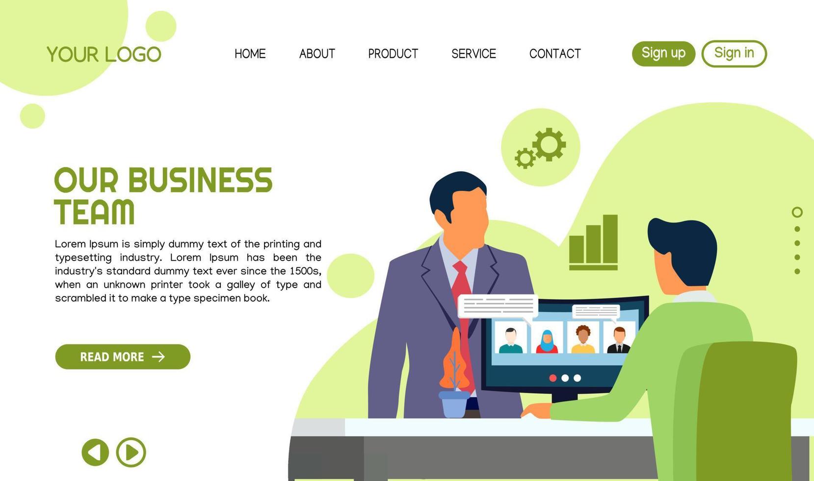 business teamwork landing page template design vector illustration