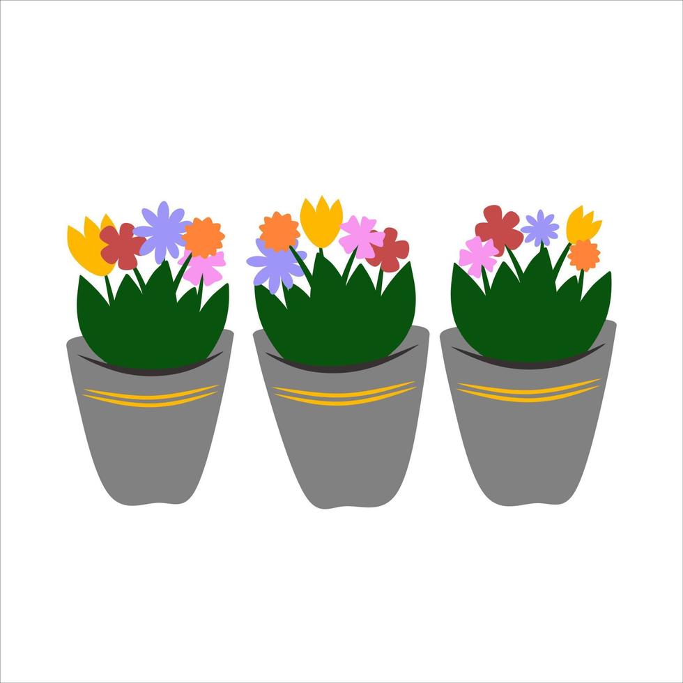 Cartoon baskets with wild flowers vector