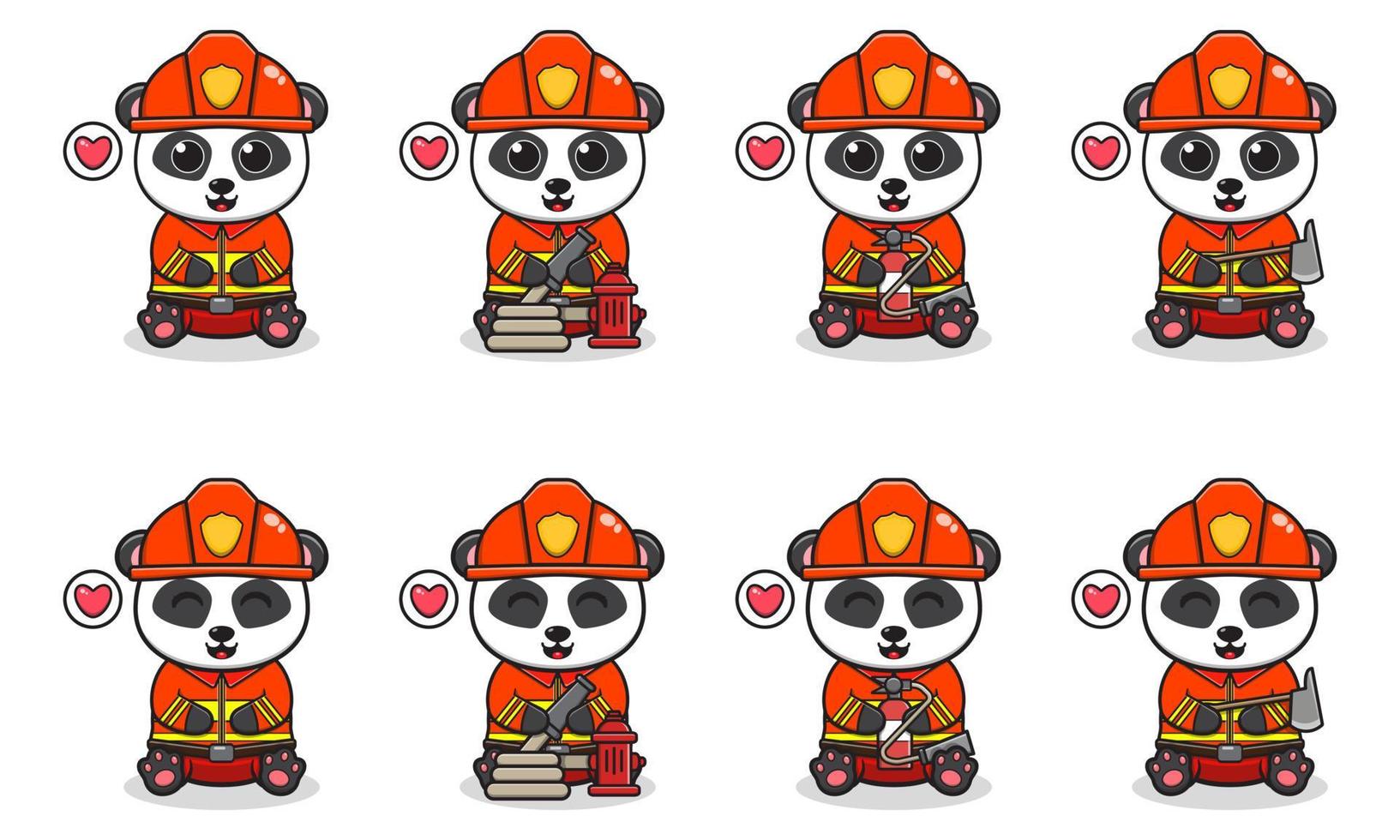 ilustración vectorial de un lindo panda sentado con traje de bombero. vector