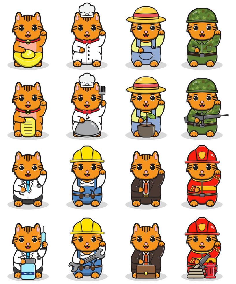 Set of adorable little cartoon Japan lucky cats. vector