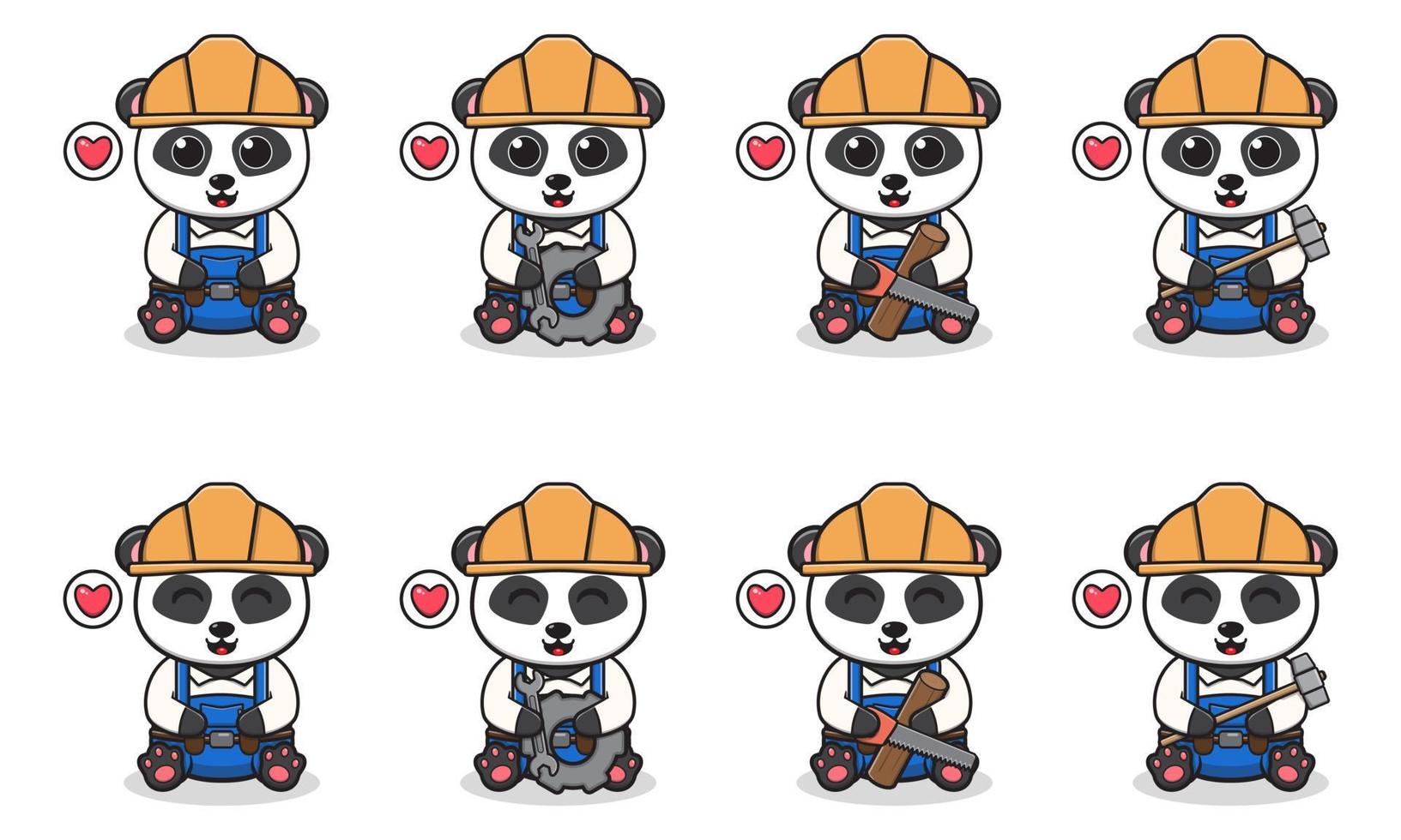 Vector Illustration of Cute Panda siting with Handyman costume.