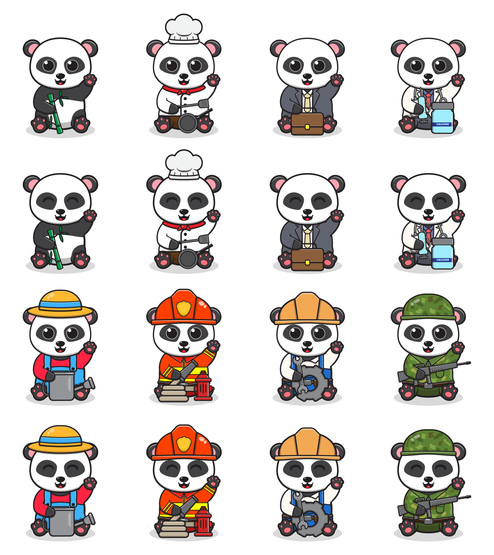 Vector Illustration of Cute cartoon Panda with sitting and hand up pose and different costume. 5481038 Vector Art at Vecteezy Vector Illustration of Cute cartoon Panda with sitting and hand up pose and different costume. 5481038 Vector Art at Vecteezy