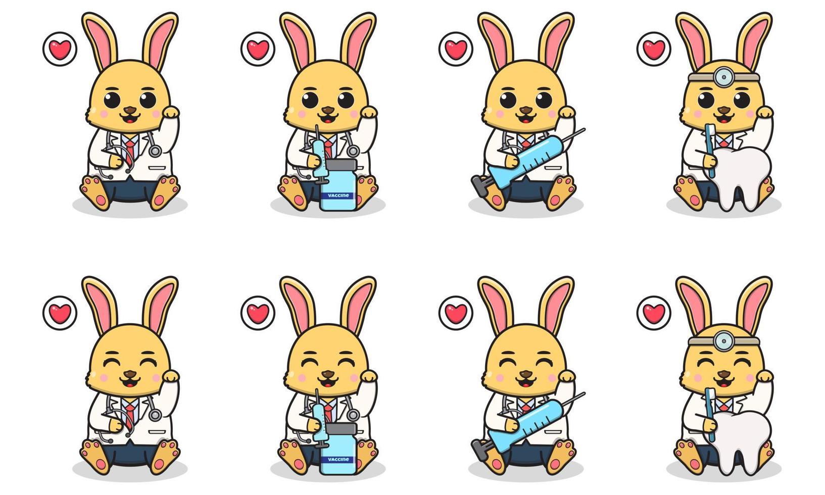 Vector Illustration of Cute Rabbit with Doctor costume siting and hand up pose