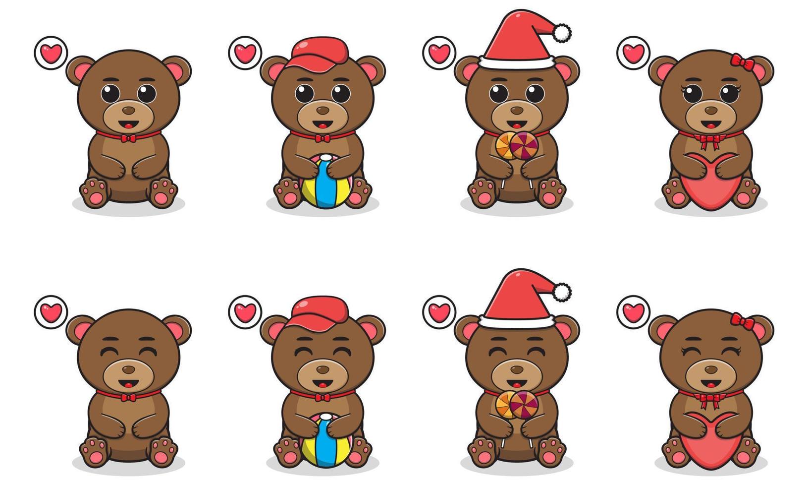 Vector Illustration of Cute sitting Bear cartoon. Set of cute little bear characters