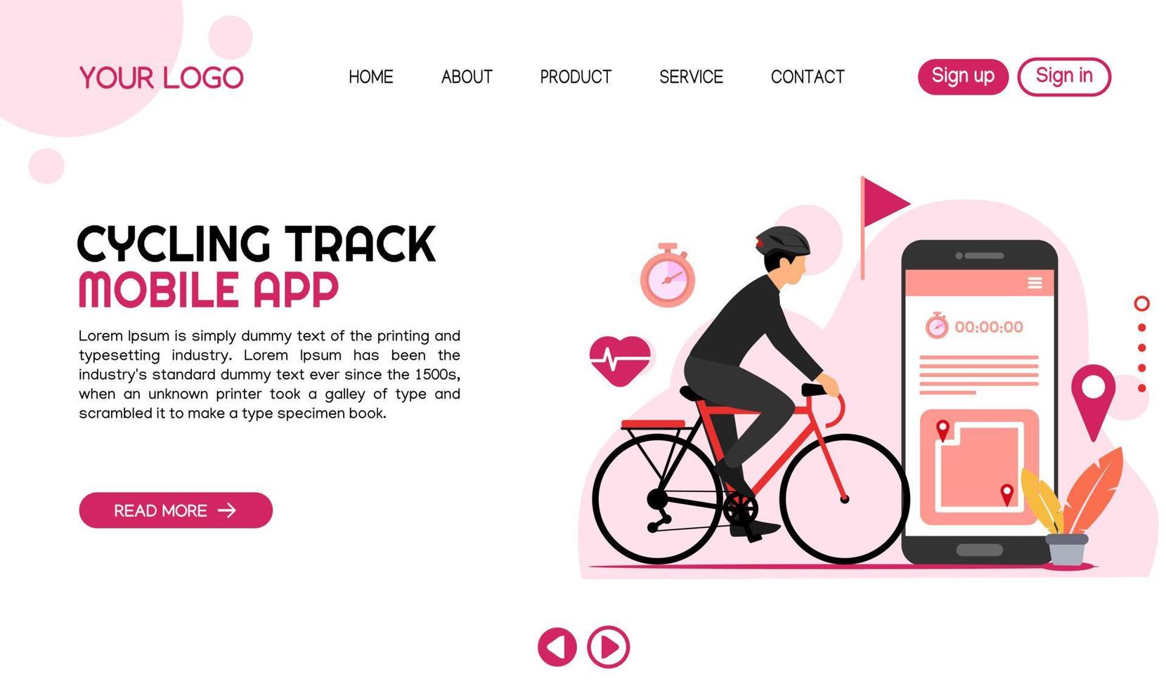 landing page template cycling tracking vector illustration