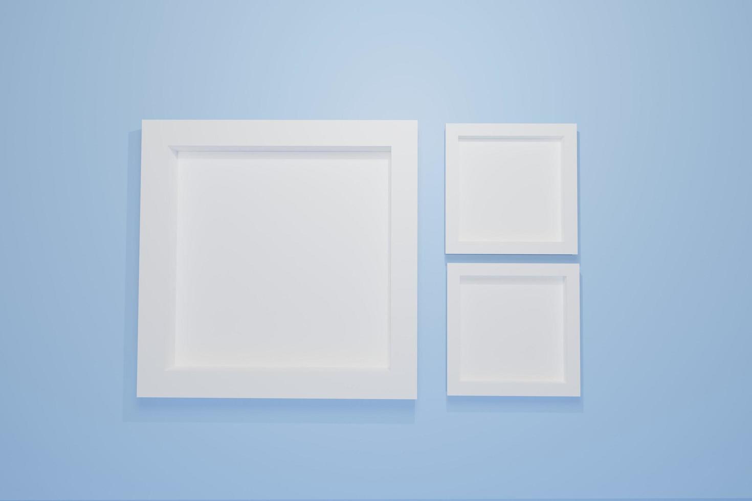 Photo Frames Isolated On Blue, realistic square white frames set 3D Rendering