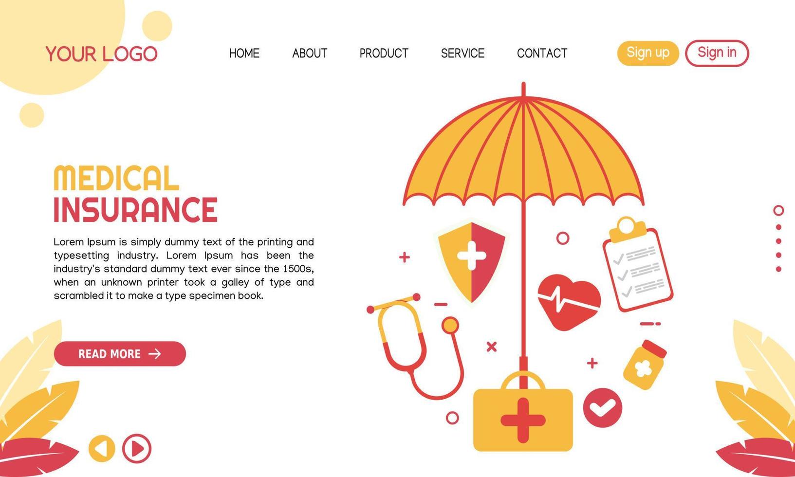 Medical Insurance landing page template design vector