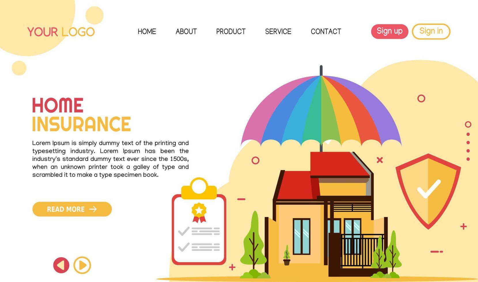 Home Insurance landing page template design vector