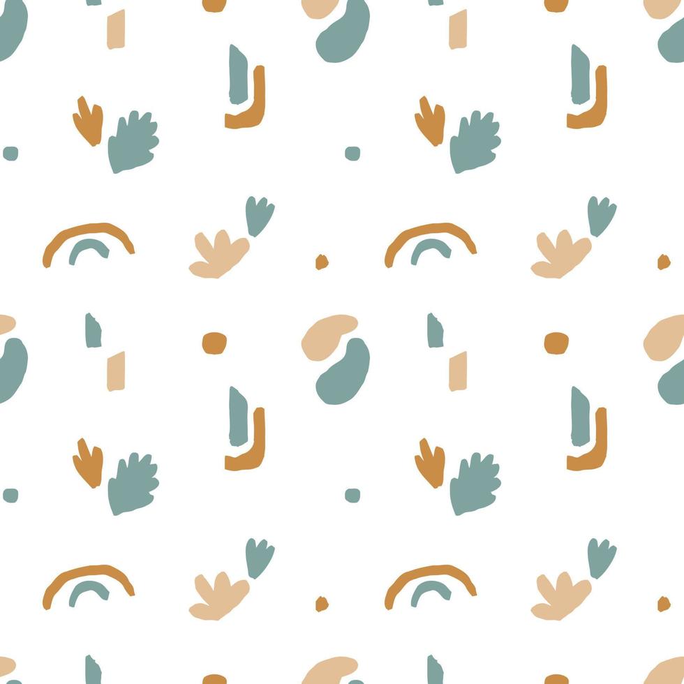 Cute seamless pattern with abstract organic shapes and leaves. Vector repeat texture for nursery wallaper, wrapping paper, fabric design, apparel print