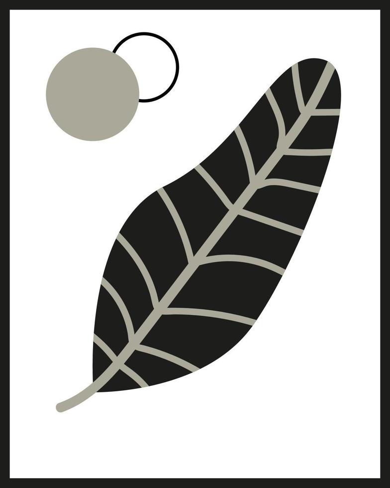Boho aesthetic abstract botanical wall art with round shape. Modern minimalist scandinavian design for wall decor, card, simple print, party invitation. Vector illustration