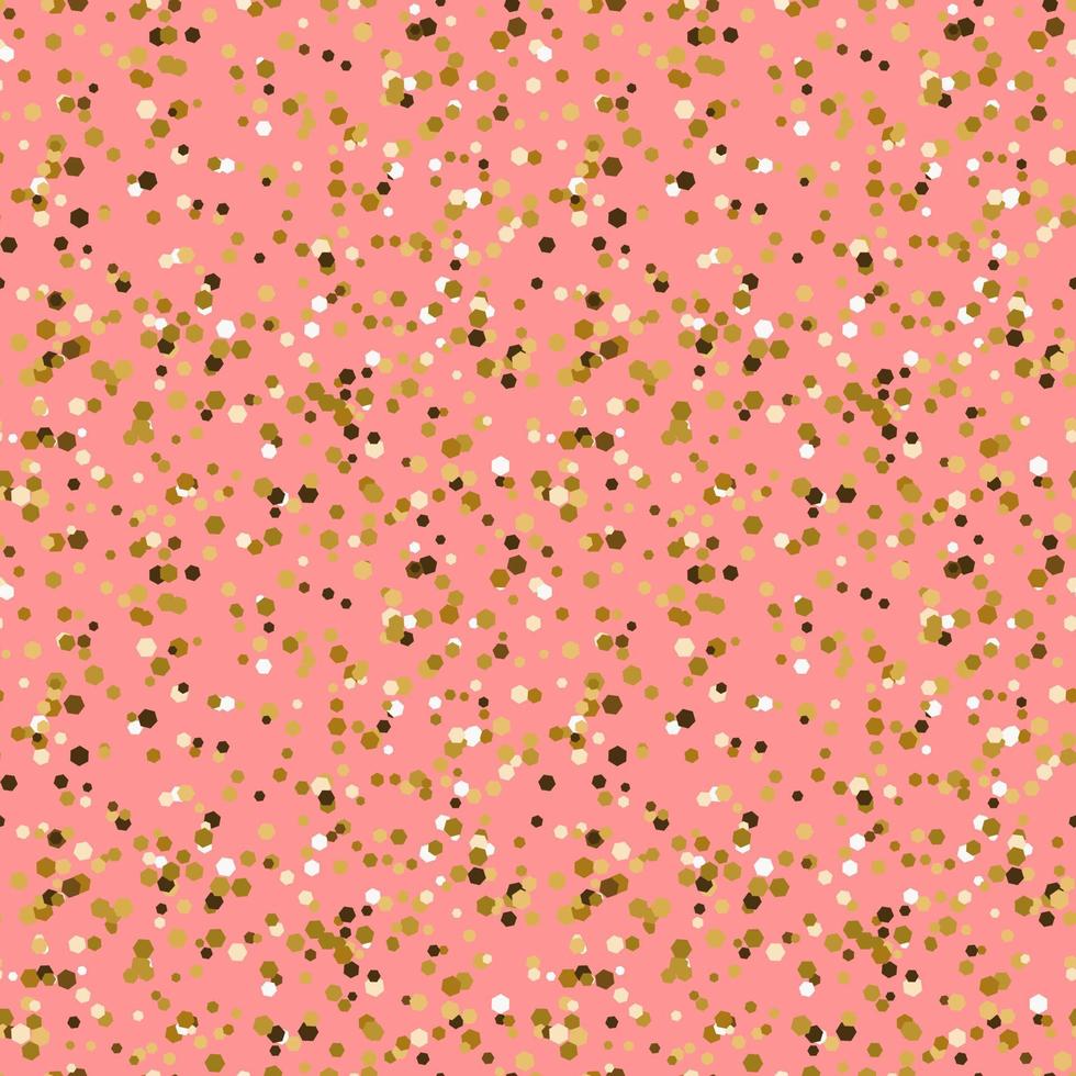 Cute gold sparkling confetti seamless pattern on pink background. Festive texture for wrapping paper, holiday decoration, cover, wallpaper vector