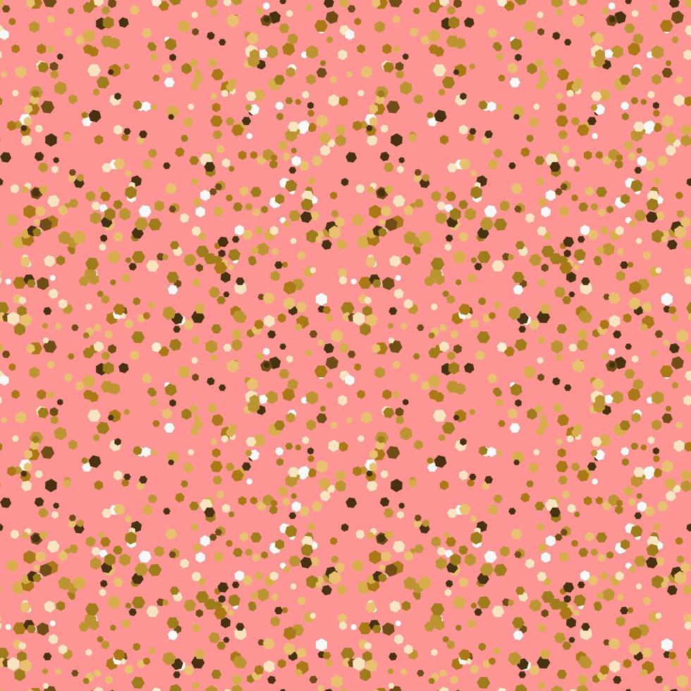 Cute gold sparkling confetti seamless pattern on pink background. Festive texture for wrapping paper, holiday decoration, cover, wallpaper vector