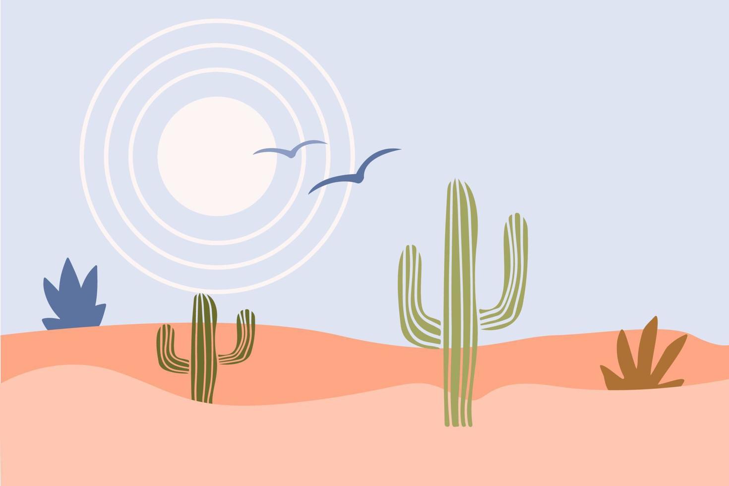 paisaje africano. desierto minimalista abstracto y fondo de patrón de cactus para la impresión de camisetas, etiqueta de la tienda de souvenirs, decoración de paredes, para el diseño de folletos de agencias de viajes vector